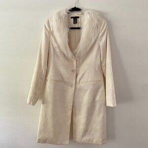 Vintate y2k Apostrophe White Faux Fur Trim Brocade Penny Lane Coat Size 10